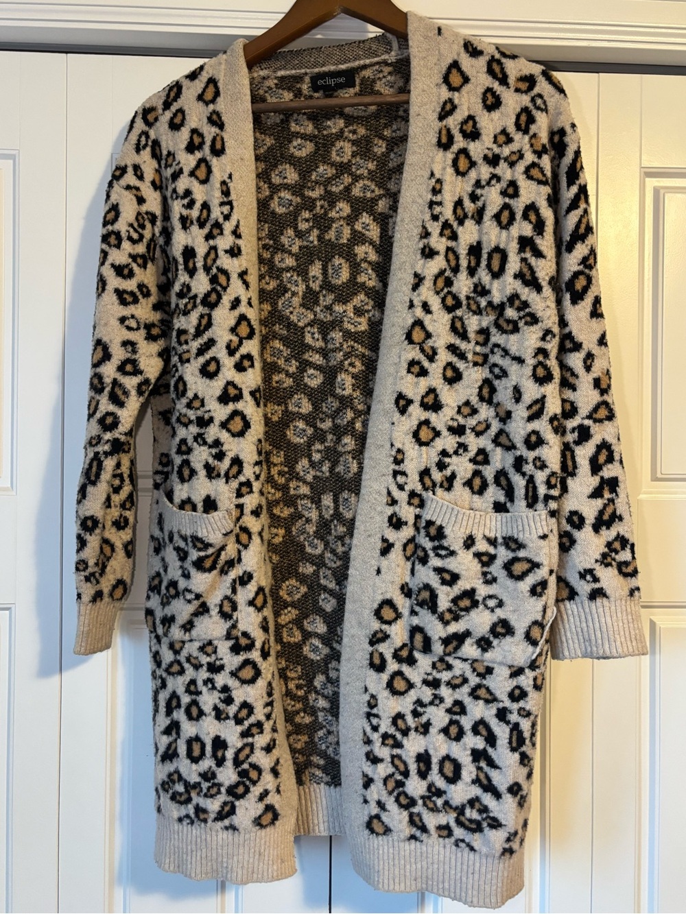 Eclipse, tan leopard print heavy cardigan